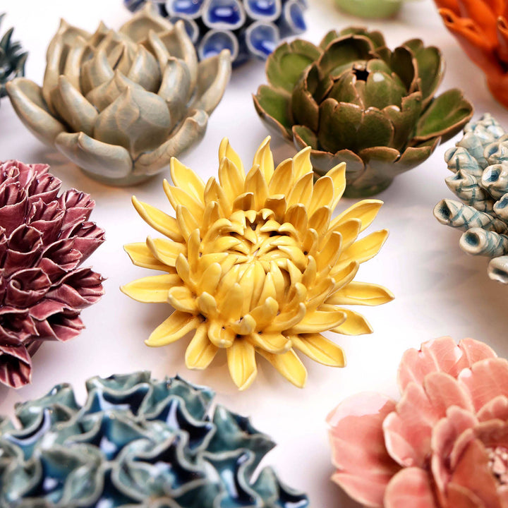 Ceramic Flower &amp; Faux Succulent Collection 12: Flower Green
