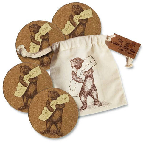 Set/4 CA Bear Cork Coasters in Drawstring Pouch