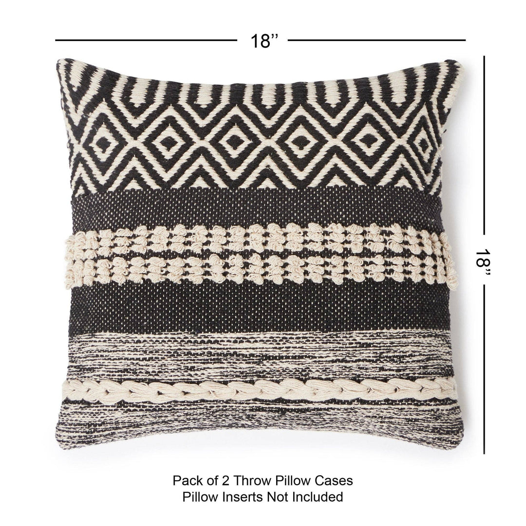 REDEARTH Textured Throw Pillows. 100% Cotton Char Delineate Black. 18" x 18"