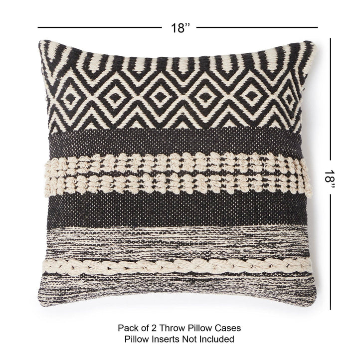 REDEARTH Textured Throw Pillows. 100% Cotton Char Delineate Black. 18" x 18"