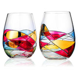 Hand Painted Renaissance Stemless Wine Glasses, Set of 2