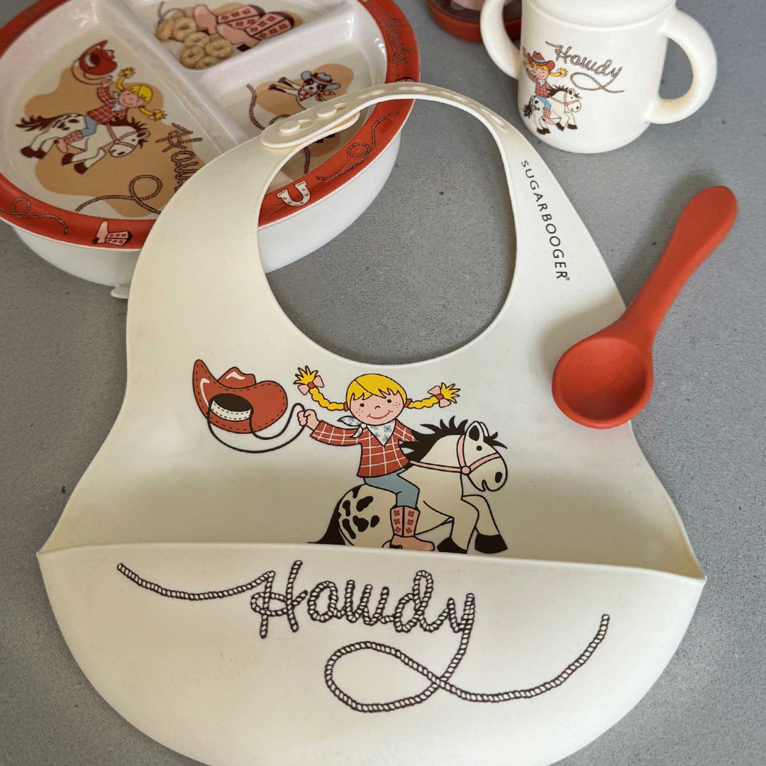 Fresh &amp; Messy Silicone Bib &amp; Spoon Set | Howdy Cowgirl
