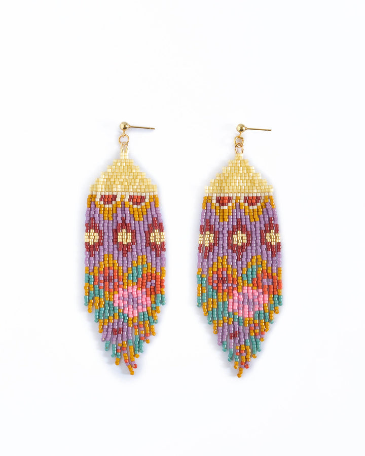Beaded Handwoven Huipil Fringe Earrings (Warmed Earth)