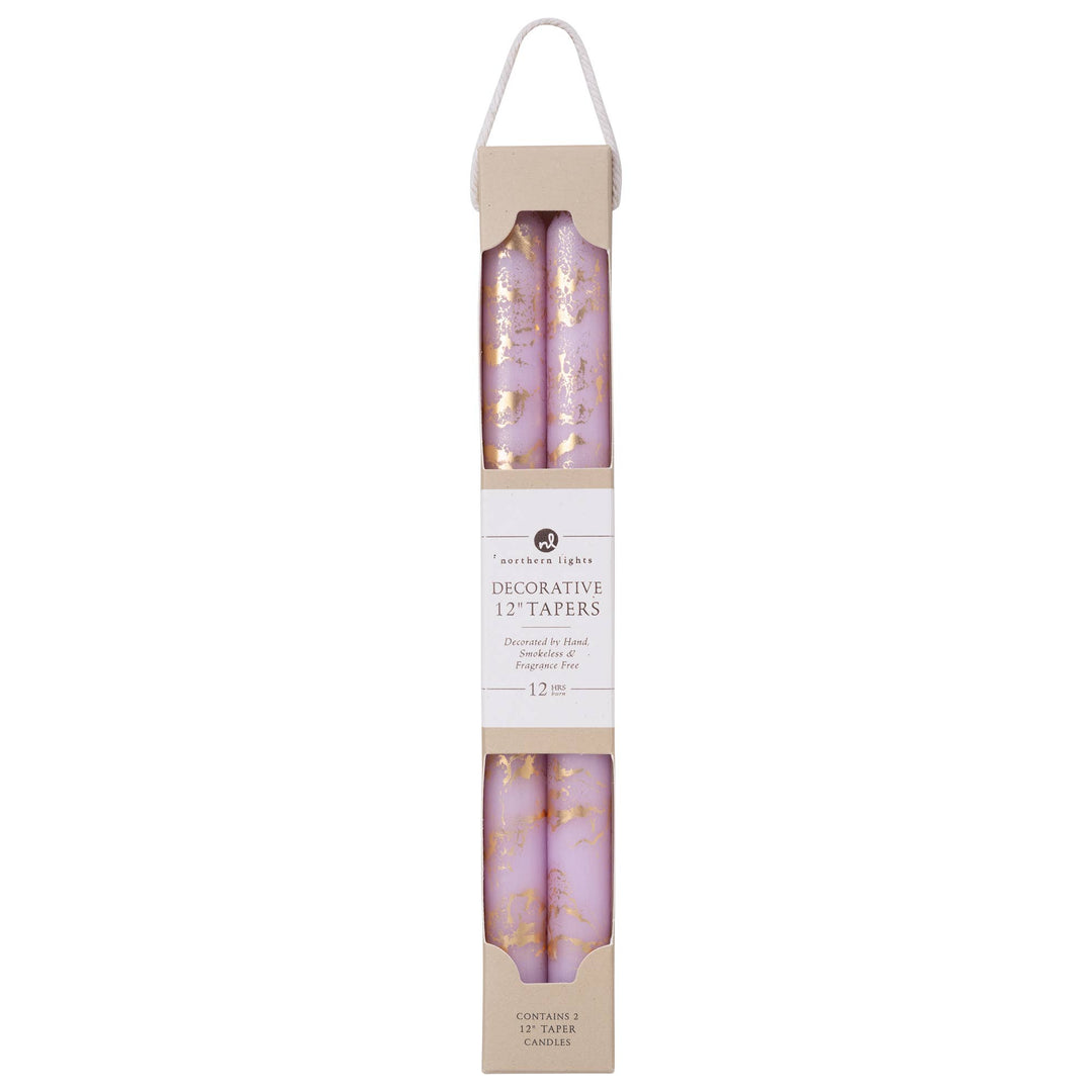 12" Decorative Taper Candles 2pk: Pistachio w/ Gold