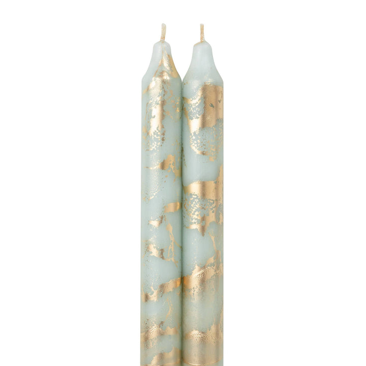 12" Decorative Taper Candles 2pk: Pistachio w/ Gold