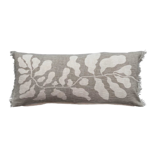 Cotton Lumbar Pillow with Botanical Print
