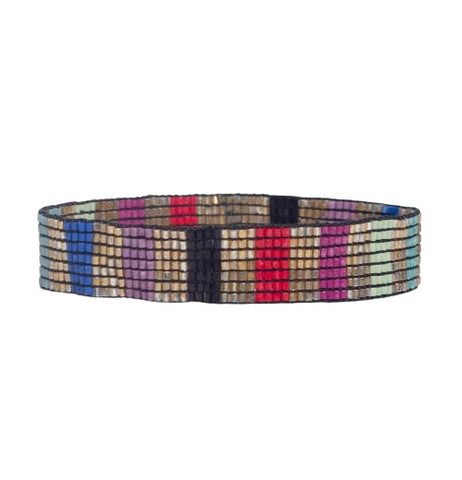 Alex Vertical Lines Beaded Stretch Bracelet Gold Multicolor