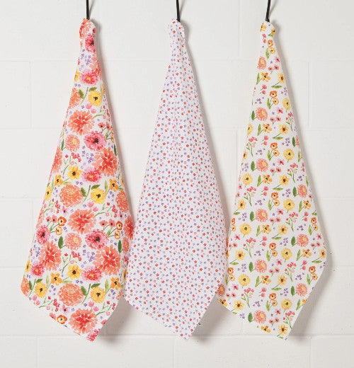 Cottage Floral Floursack Dishtowel Set of 3