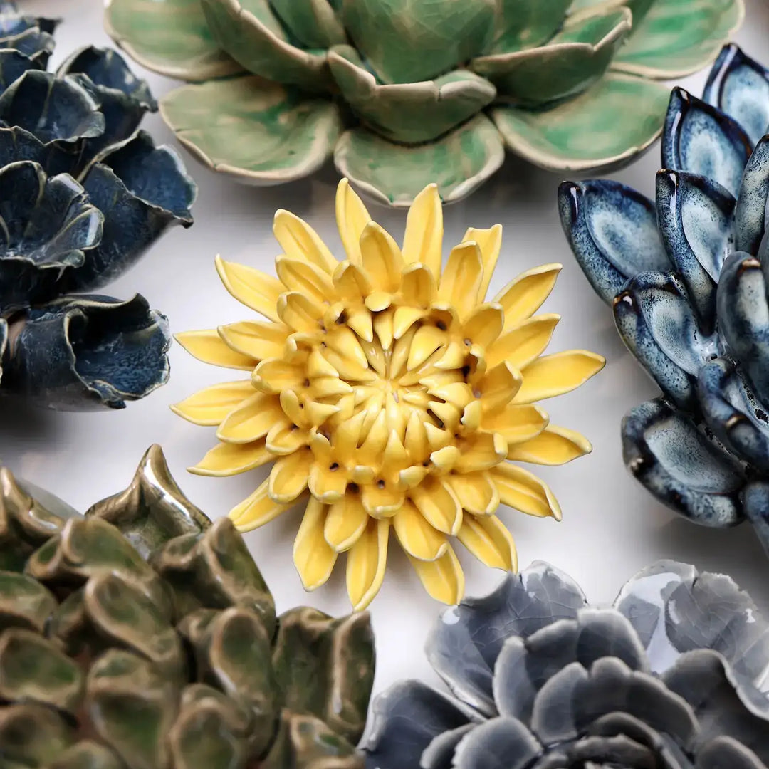 Ceramic Faux Flowers Succulents For Tabletop Or Wall Hangin: Peony Orange