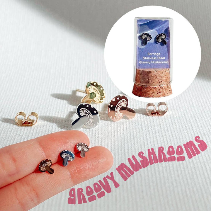 Groovy Mushrooms Earring Studs: 18k Rose Gold Plated