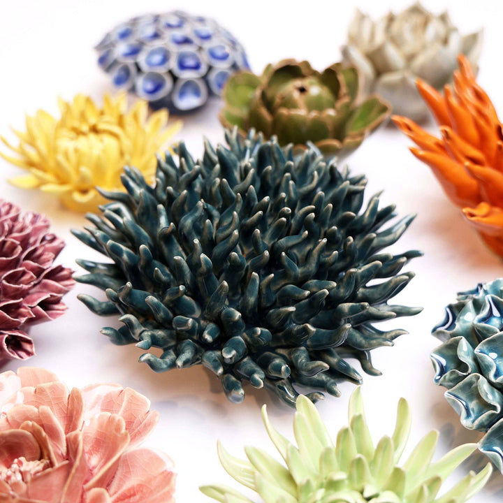 Ceramic Flower &amp; Faux Succulent Collection 12: Medium Light Blue
