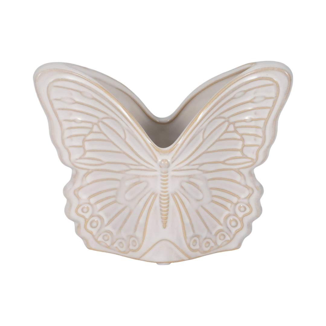 Planter - Ivory Ceramic Butterfly, 7 in.