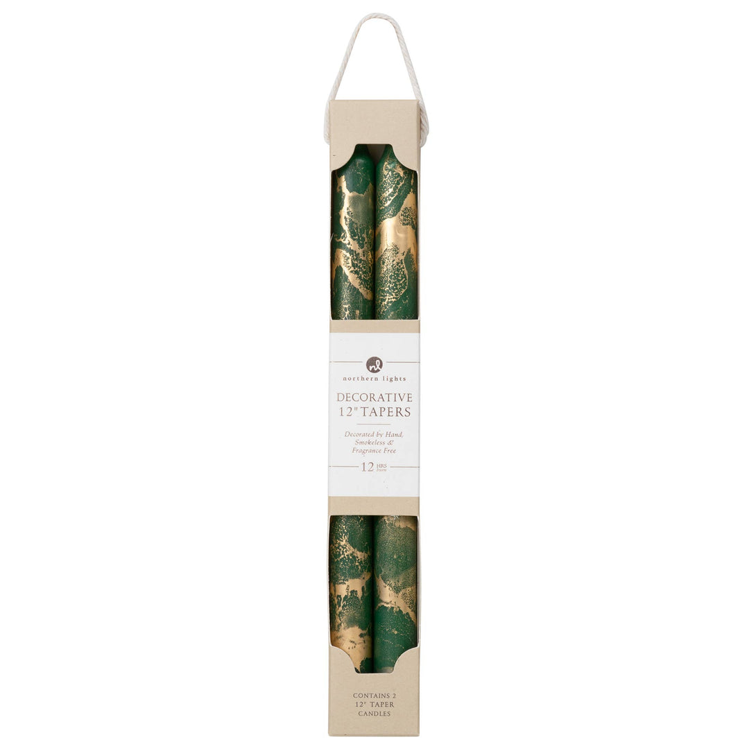 12" Decorative Taper Candles 2pk: Lemon Zest w/ Gold
