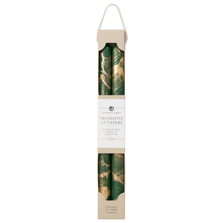 12" Decorative Taper Candles 2pk: Pistachio w/ Gold