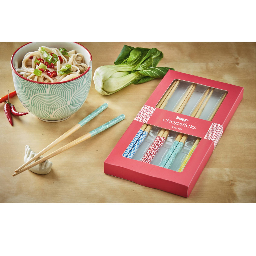 Geo Chopsticks Set of 4 Multi Bamboo Everyday