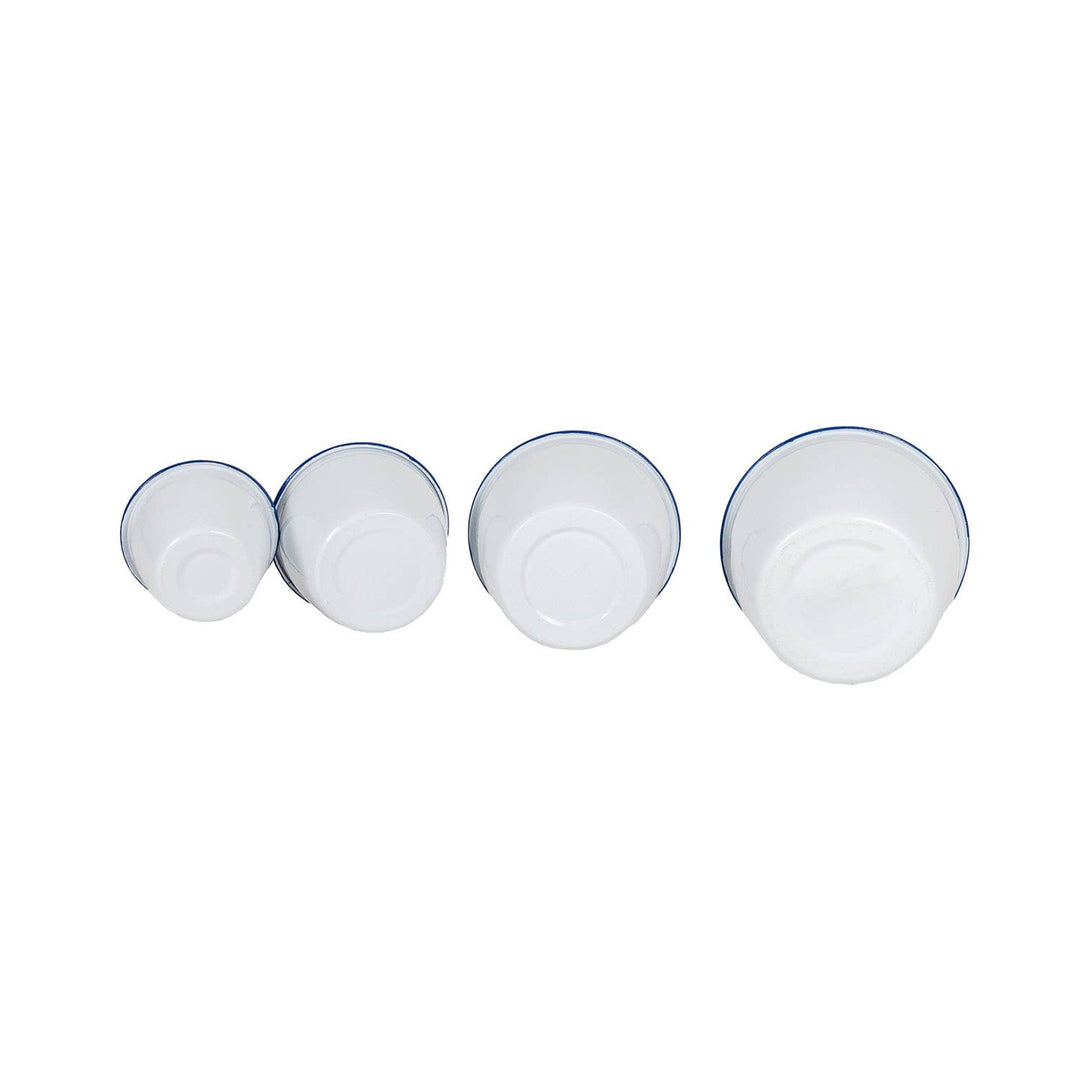 Enamelware Cache Pot, White with Cobalt Rim