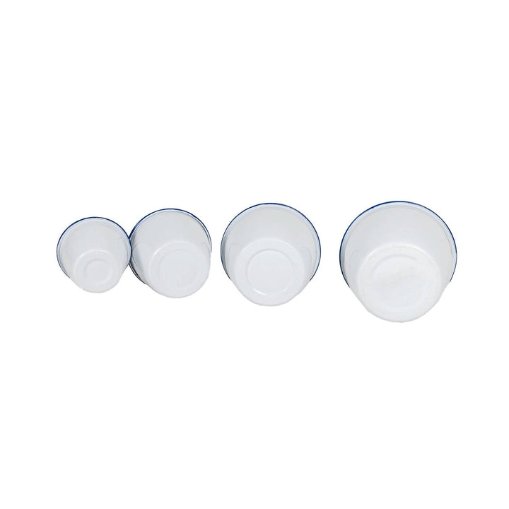 Enamelware Cache Pot, White with Cobalt Rim