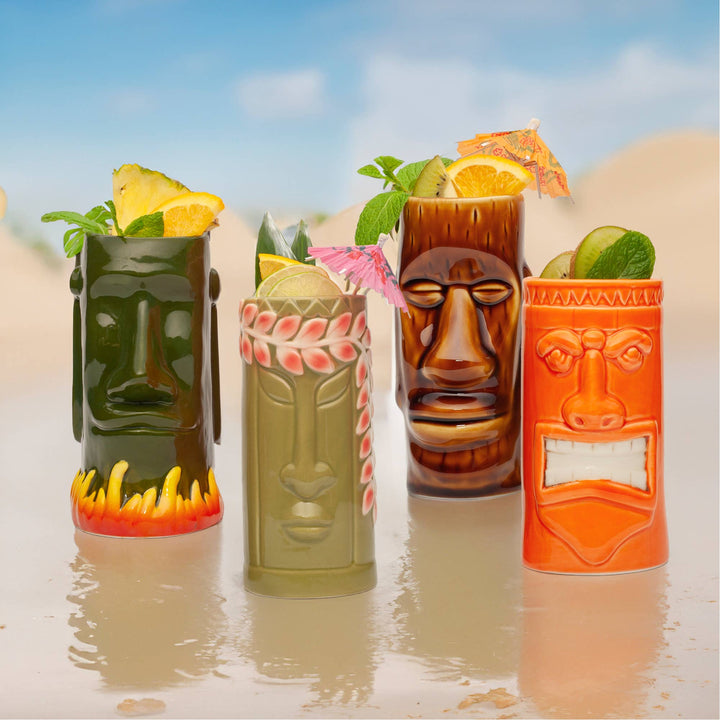 Hard-Carved and Hand-Painted Tiki Mugs - Assorted (1pc)