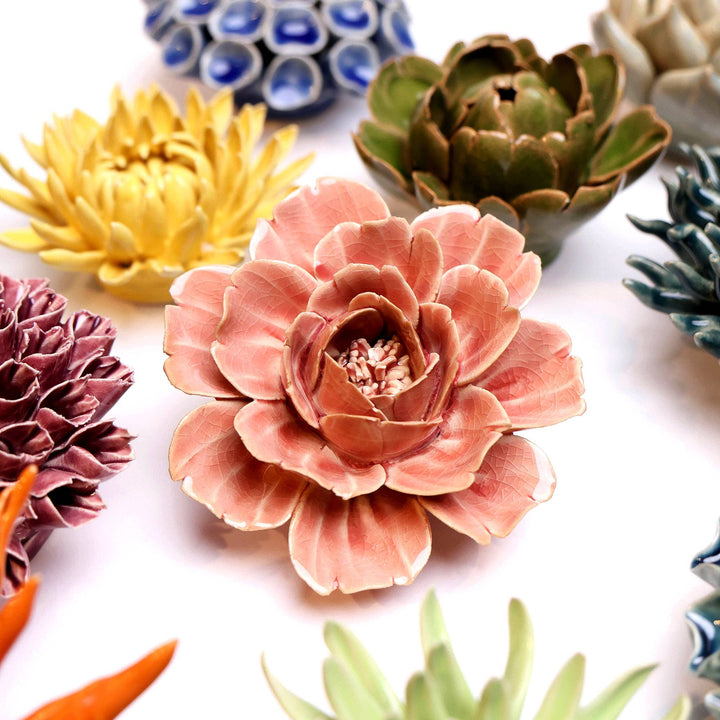 Ceramic Flower &amp; Faux Succulent Collection 12: Flower Green