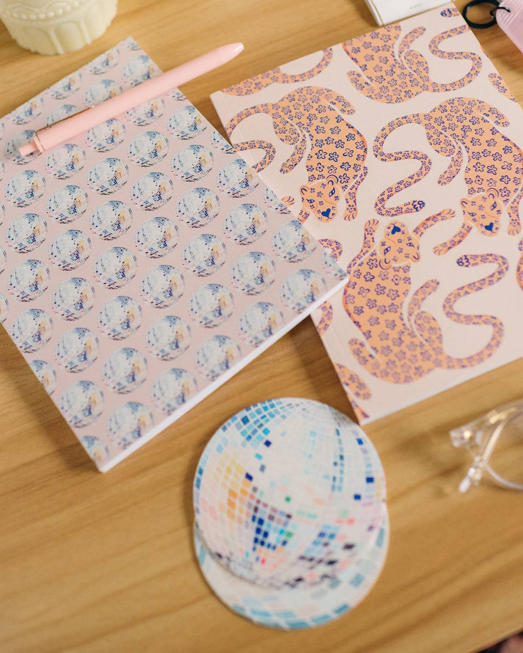 Rainbow Disco Ball Reusable Chipboard Coasters - Set of Four