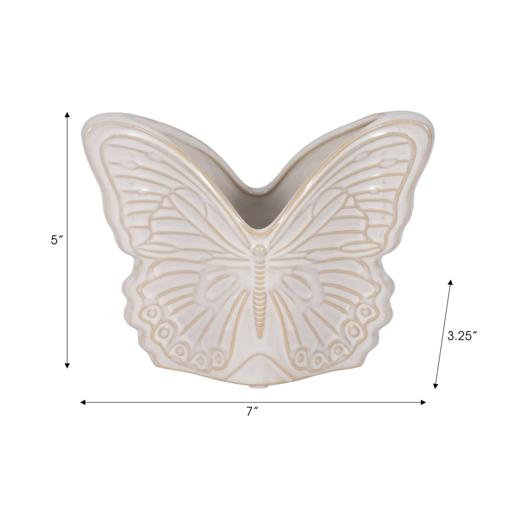 Planter - Ivory Ceramic Butterfly, 7 in.