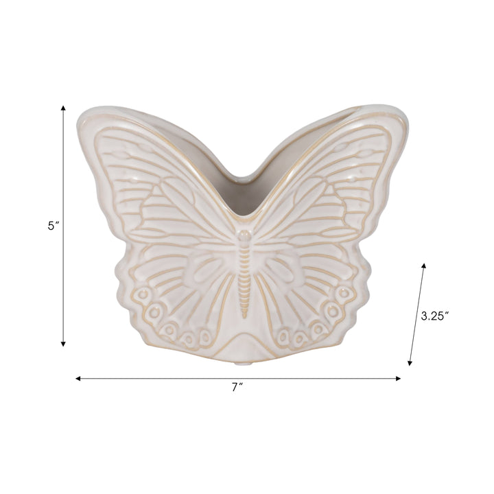 Planter - Ivory Ceramic Butterfly, 7 in.