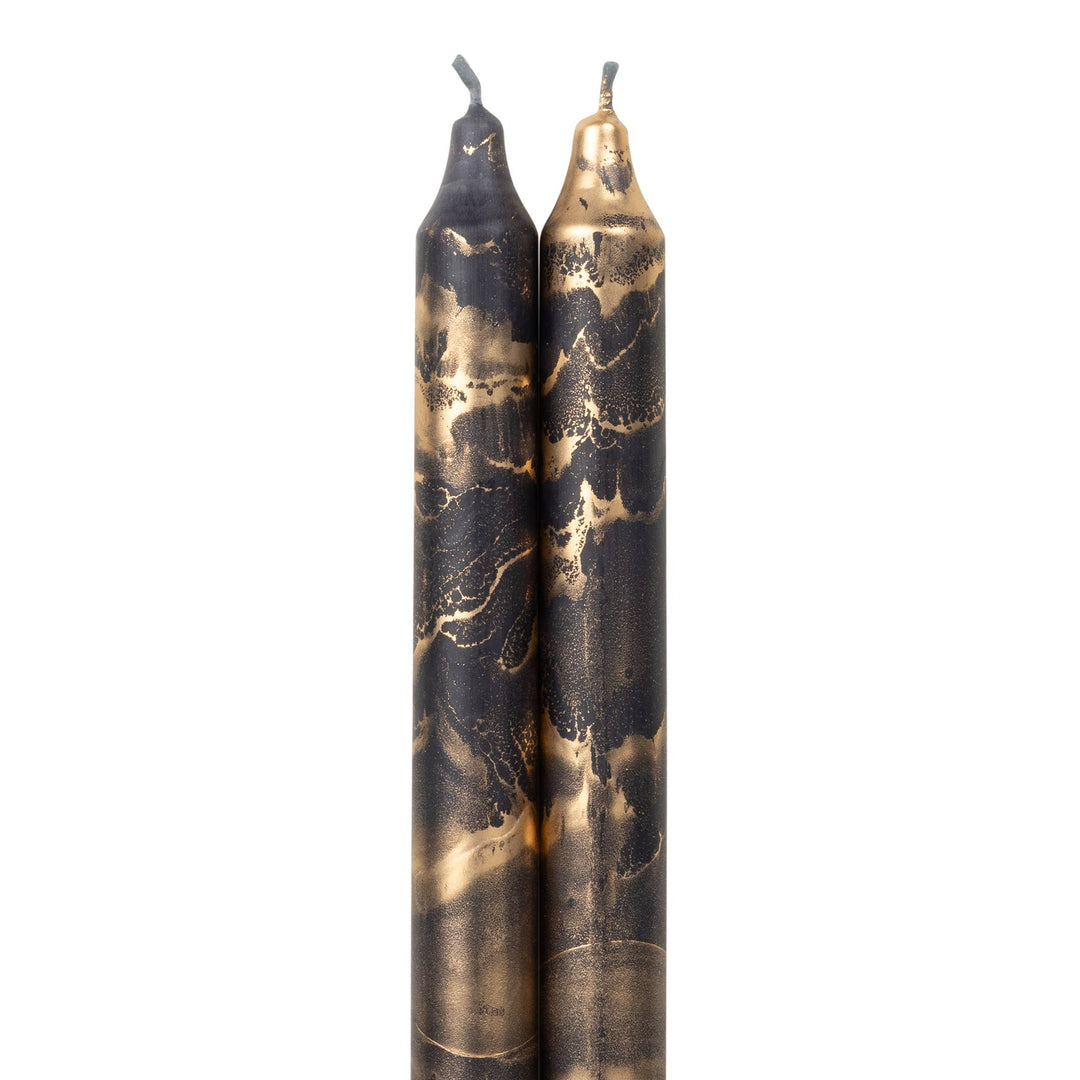 12" Decorative Taper Candles 2pk: Pure White w/ Gold