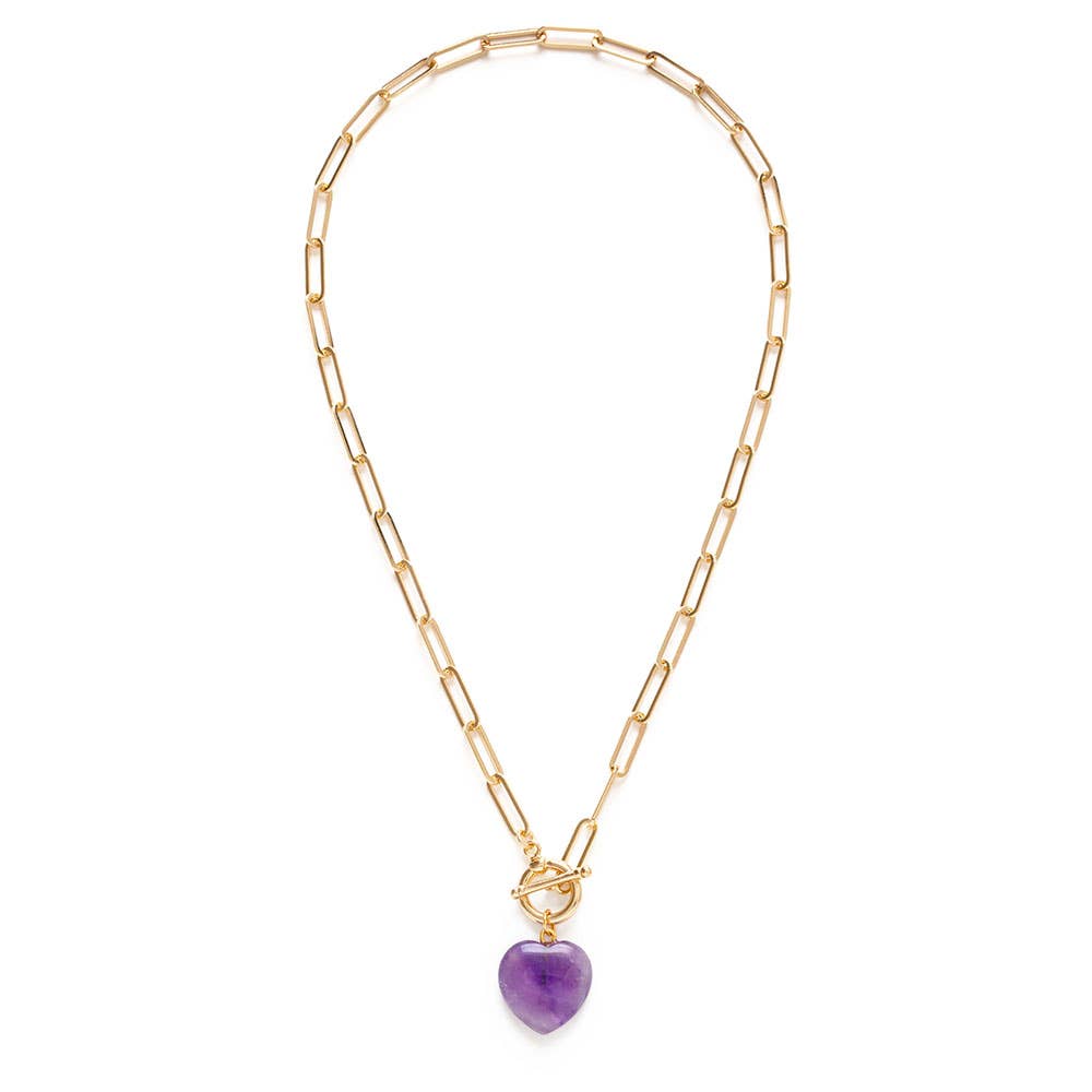 Roxy Chain Toggle Clasp Heart Necklace: Rose Quartz