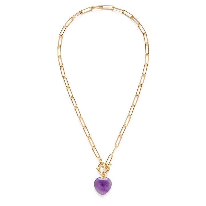 Roxy Chain Toggle Clasp Heart Necklace: Rose Quartz