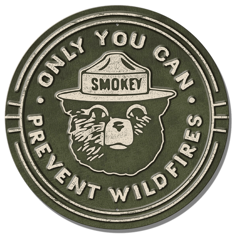Round Smokey Bear Tin Sign