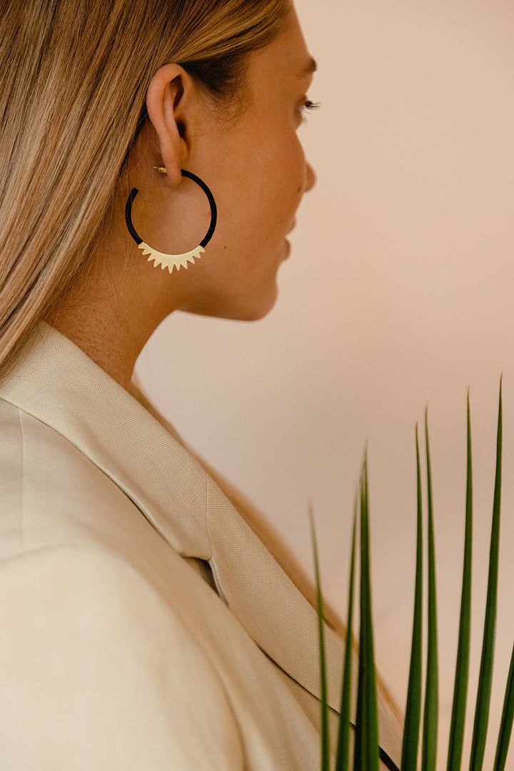 Spiked Brass Hoops - White Thread