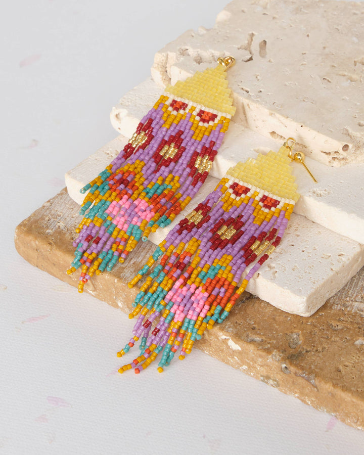 Beaded Handwoven Huipil Fringe Earrings (Warmed Earth)