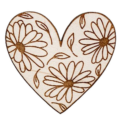 Daisy Flower Heart Wood Magnet
