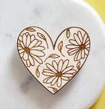 Daisy Flower Heart Wood Magnet