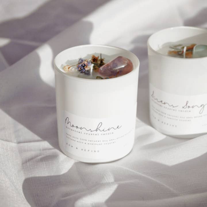 Botanical Crystal Candle Infused With Charged Gemstone: MOONSHINE