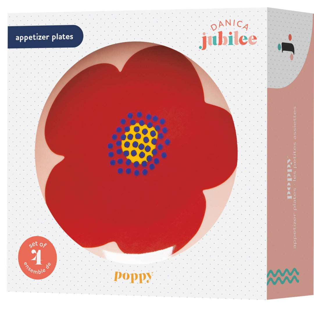 Poppy Appetizer Plates Set of 4 Assorted: Red