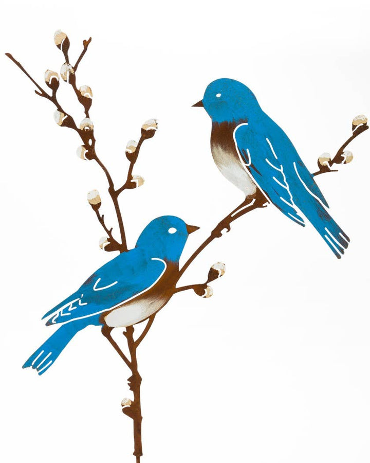 Bluebirds on Pussy Willow -Metal Silhouette Garden Yard Art