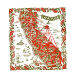 Red California Map Retro Flour Sack Kitchen Towel
