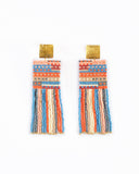 Beaded Handwoven Striped Knit Fringe Earrings (Warmed Earth)