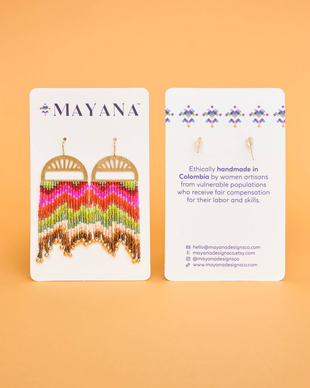 Beaded Handwoven Huipil Fringe Earrings (Warmed Earth)
