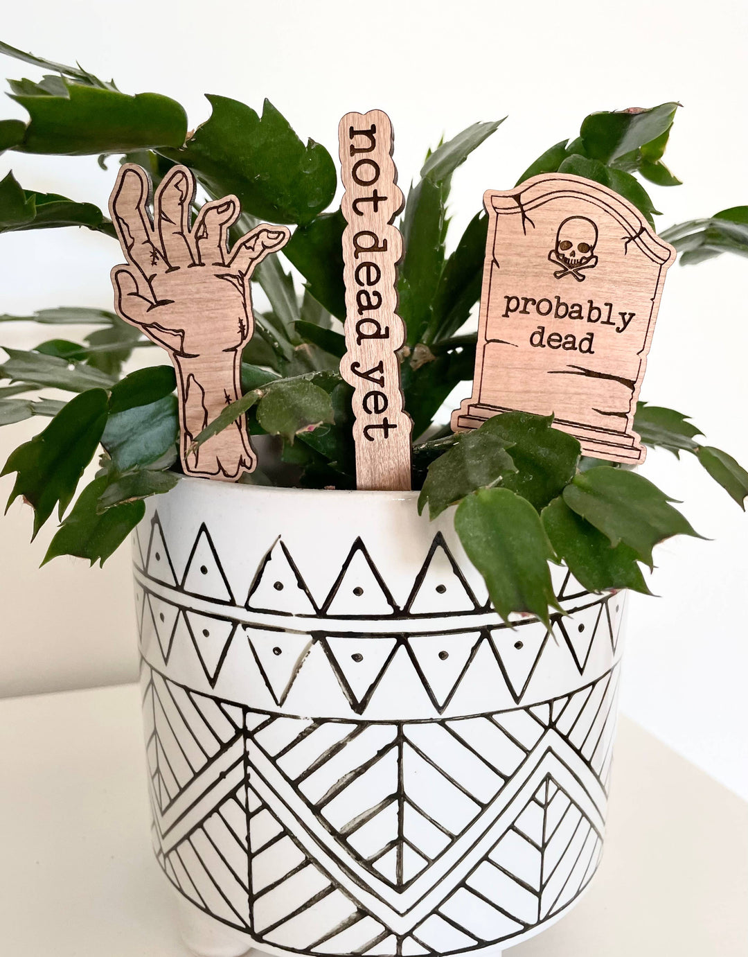 Spooky Vibes Plant Signs: Tombstone Probably Dead