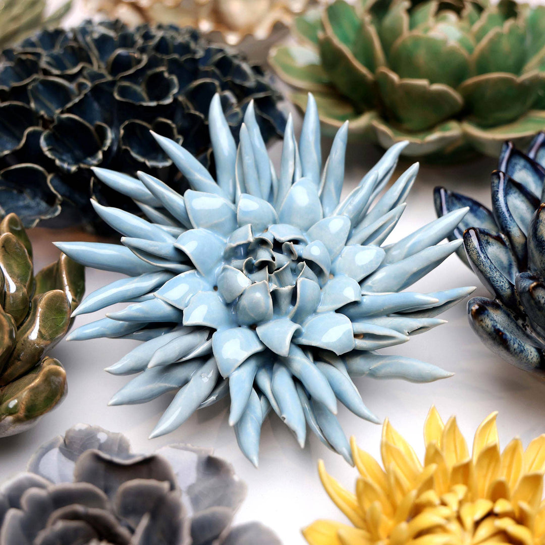 Ceramic Faux Flowers Succulents For Tabletop Or Wall Hangin: Peony Orange