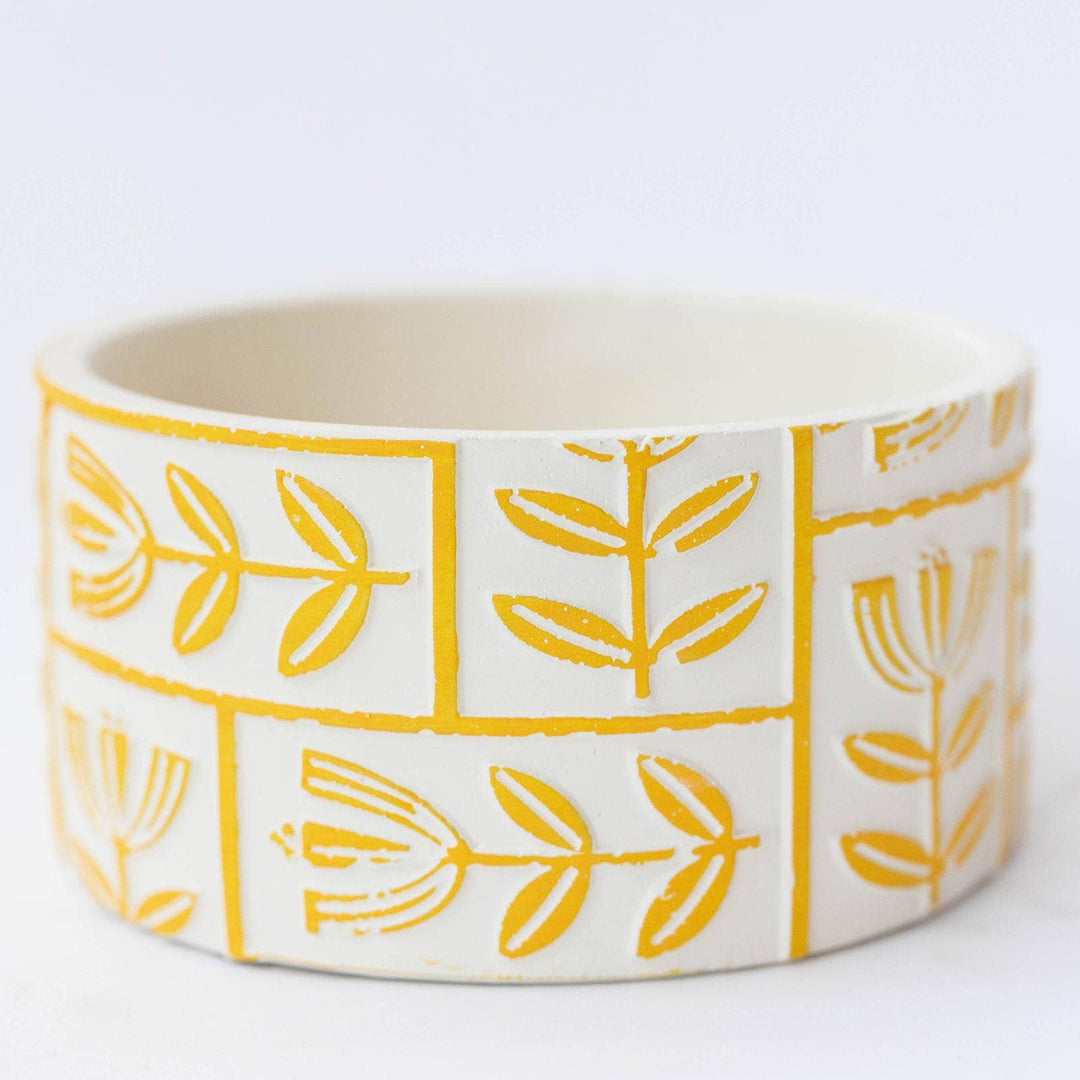 Yellow Abstract Floral Shallow Planter