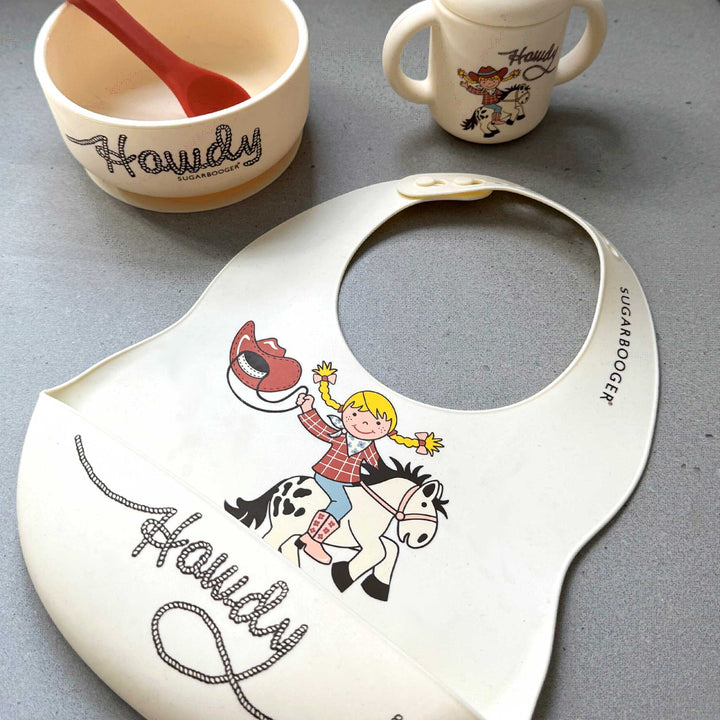 Fresh &amp; Messy Silicone Bib &amp; Spoon Set | Howdy Cowgirl