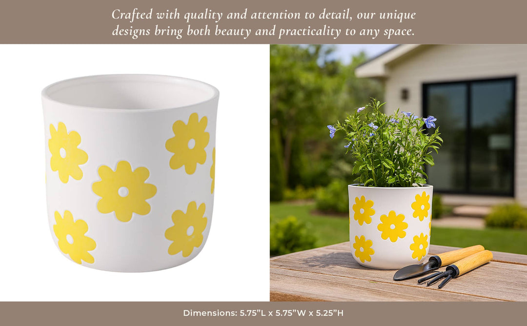 Ceramic Raised Flower Power Planter - White, 6 in.