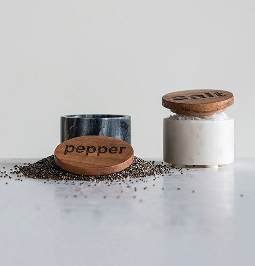 Round Marble Salt &amp; Pepper Containers