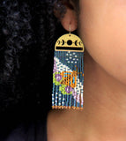 Beaded Handwoven Moonlit Moth Fringe Earrings (Forest)