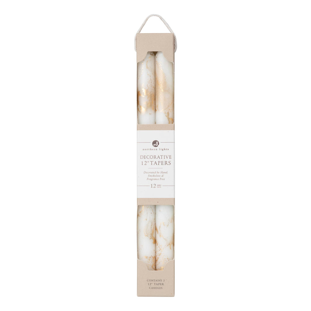12" Decorative Taper Candles 2pk: Lemon Zest w/ Gold