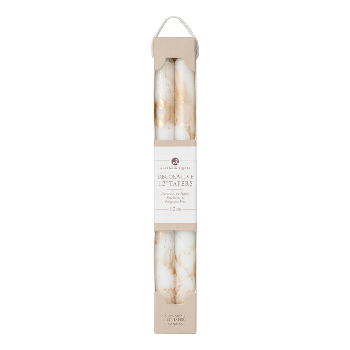 12" Decorative Taper Candles 2pk: Lemon Zest w/ Gold