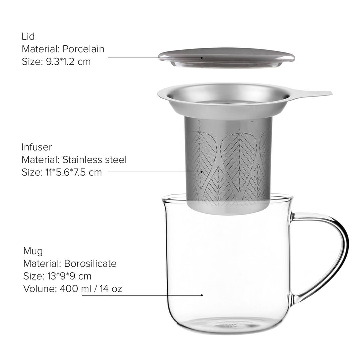 Glass Mug &amp; Porcelain Lid w/ Infuser - Minima™ Eva: Powder Brown
